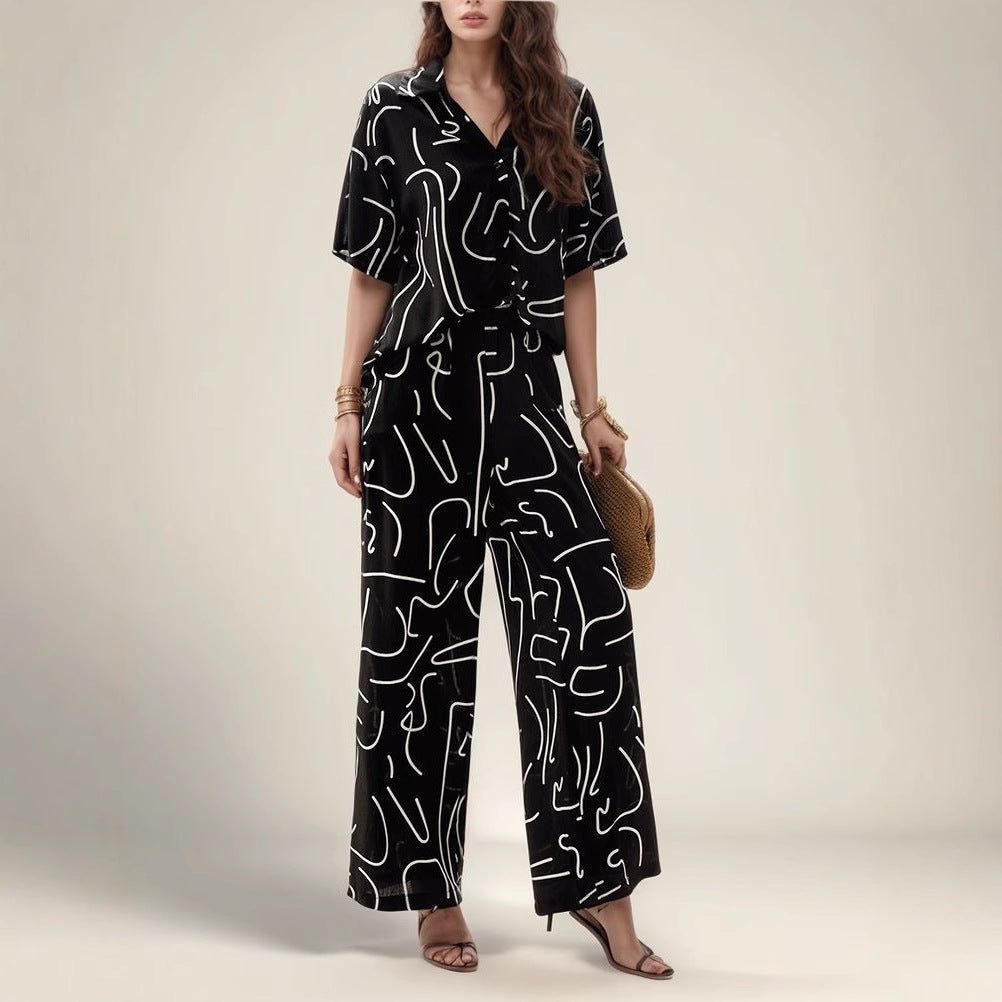Damen Pyjama-Set mit modernem grafischem Design Stalluxe