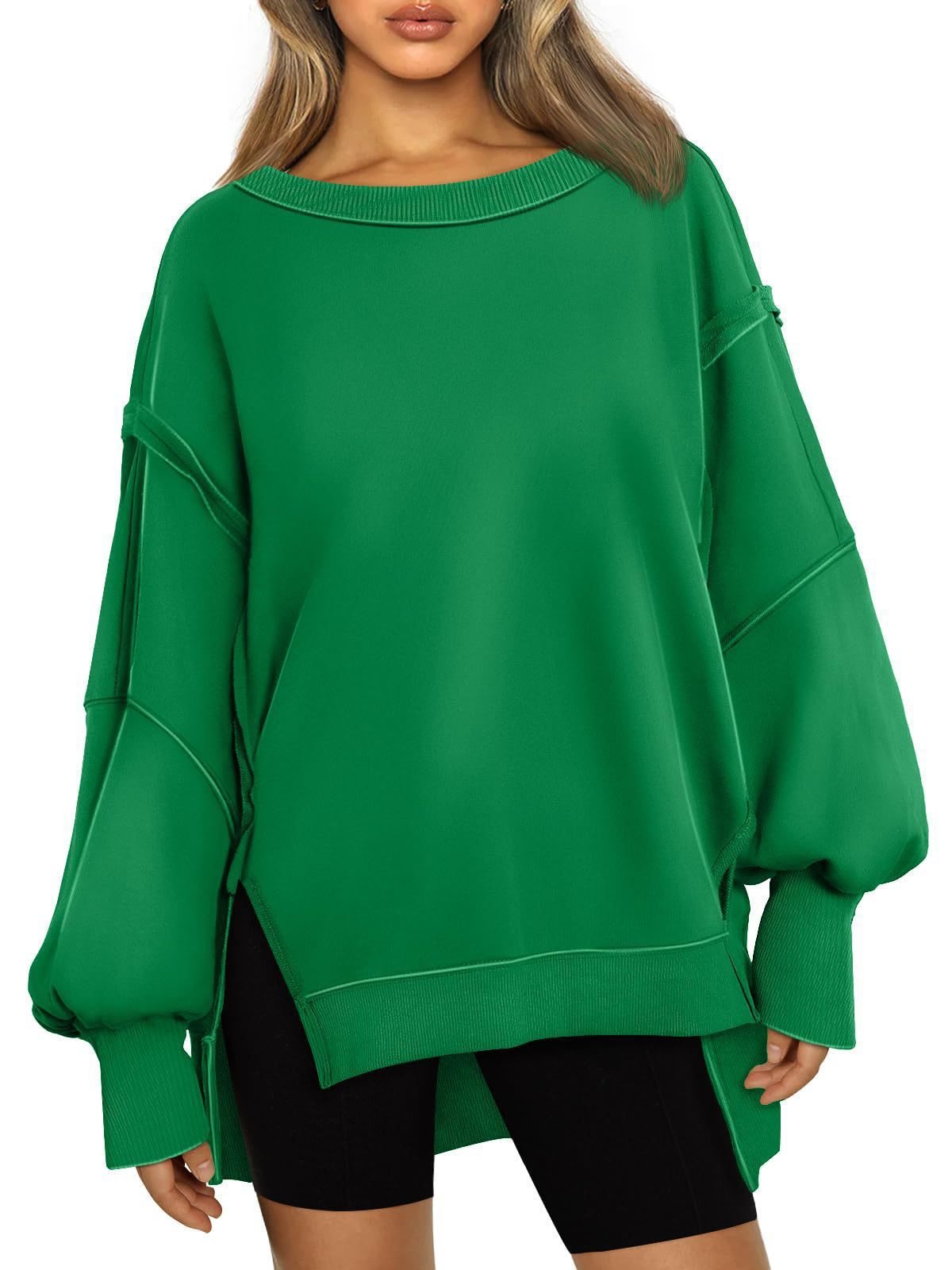 Damen Lässiger Oversize-Sweatshirt mit weitem Kragen und Seitenöffnungen Stalluxe