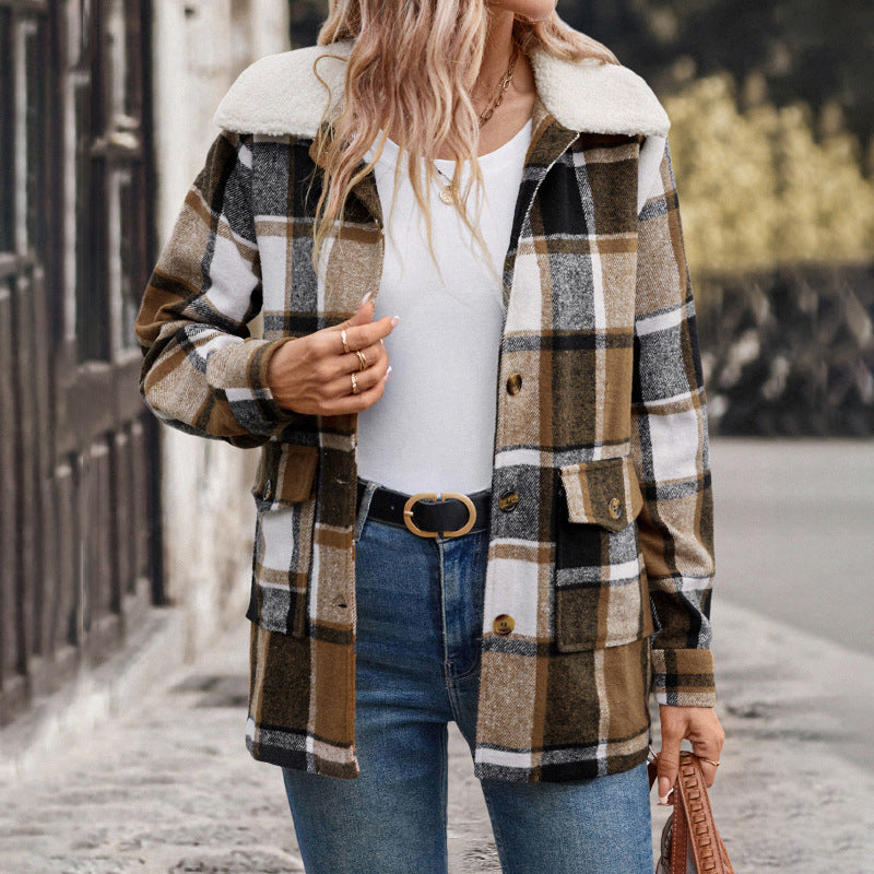Damen Karierte Flanelljacke mit sanftem Kragen Stalluxe