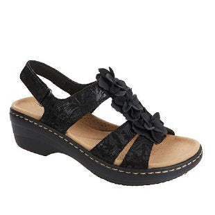 Damen Sandalen mit modischer Blütenapplikation und ergonomischer Fußbettung Stalluxe