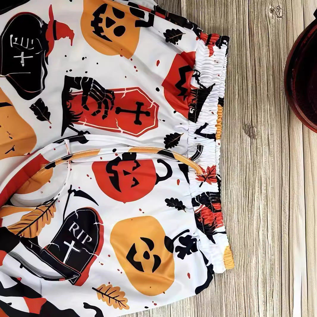 Damen Freizeithose mit buntem Halloween-Motiv und elastischem Bund Stalluxe