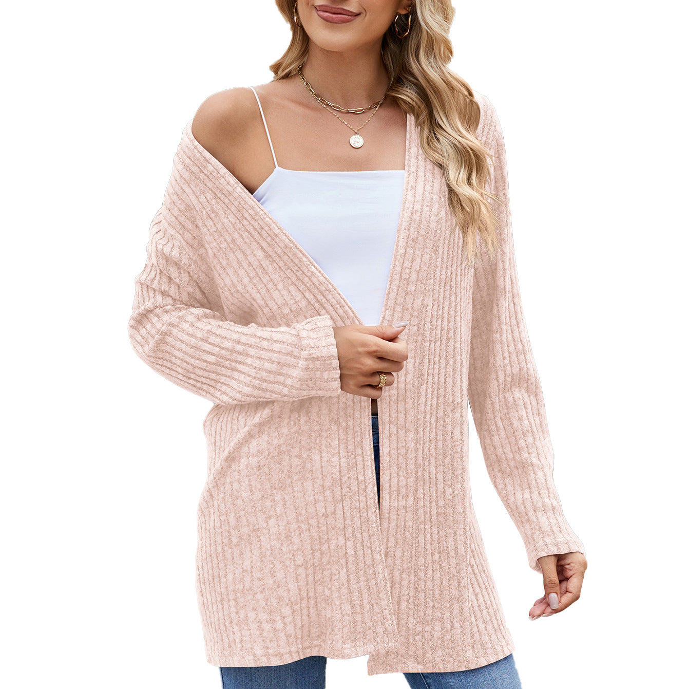Damen elegante Strickjacke mit offenem Design und feiner Rippenstruktur Stalluxe