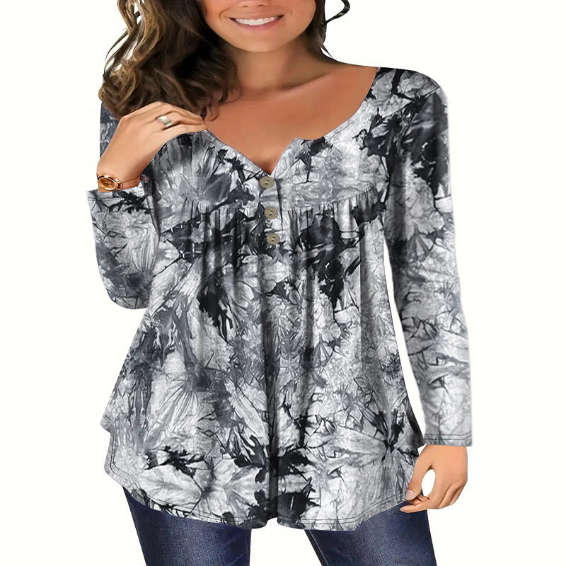 Damen lange Bluse mit Knopfleiste und elegantem Faltenwurf Stalluxe