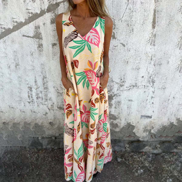 Damen luftiges Maxikleid mit floralem Muster und praktischen Taschen Stalluxe