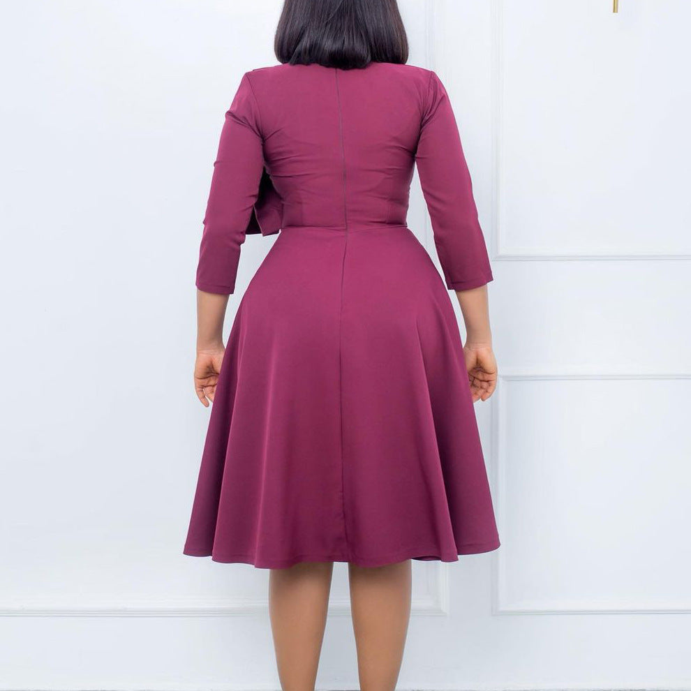 Damen A-Linien Kleid mit asymmetrischem Rüschensaum und eleganten Ärmeln Stalluxe