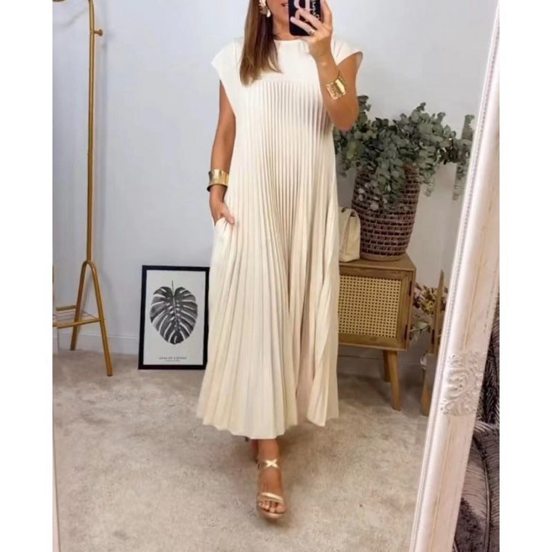 Damen Plissee Maxikleid mit praktischem Taschen und elegantem Schnitt Stalluxe