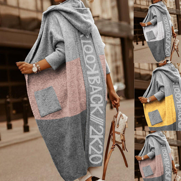Damen modischer Oversized-Strickmantel mit Kapuze und Taschen Stalluxe