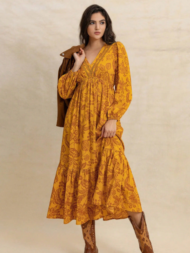 Damen Maxikleid mit tiefem V-Ausschnitt und weitem Rock Stalluxe