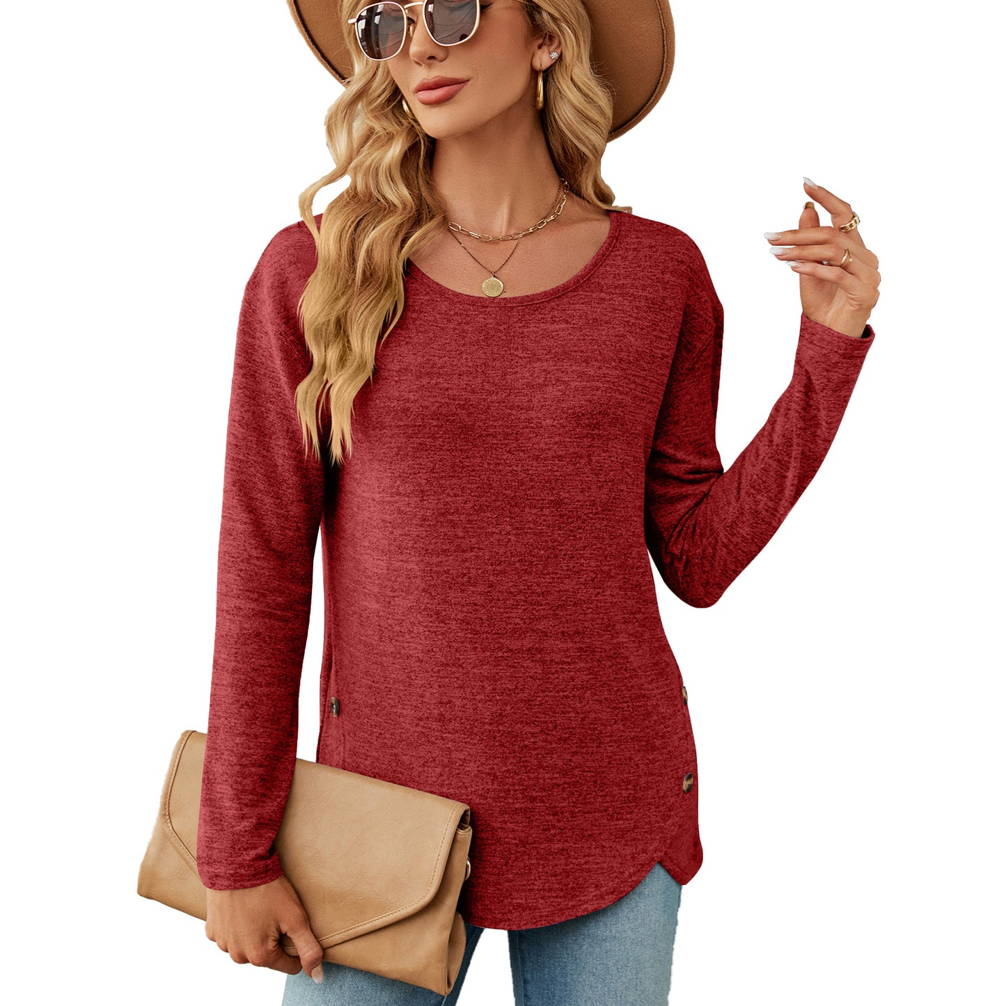 Damen lässiges Longsleeve Oberteil mit modernen Knopfdetails Stalluxe