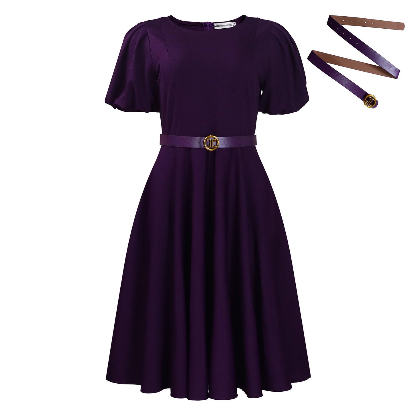 Damen Midi-Kleid mit voluminösen Puffärmeln, elegantem Taillengürtel und schwingendem Rock Stalluxe