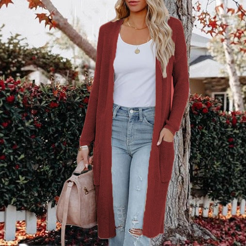 Damen Langer Strickcardigan mit elegantem offenes Design und praktischen Taschen Stalluxe