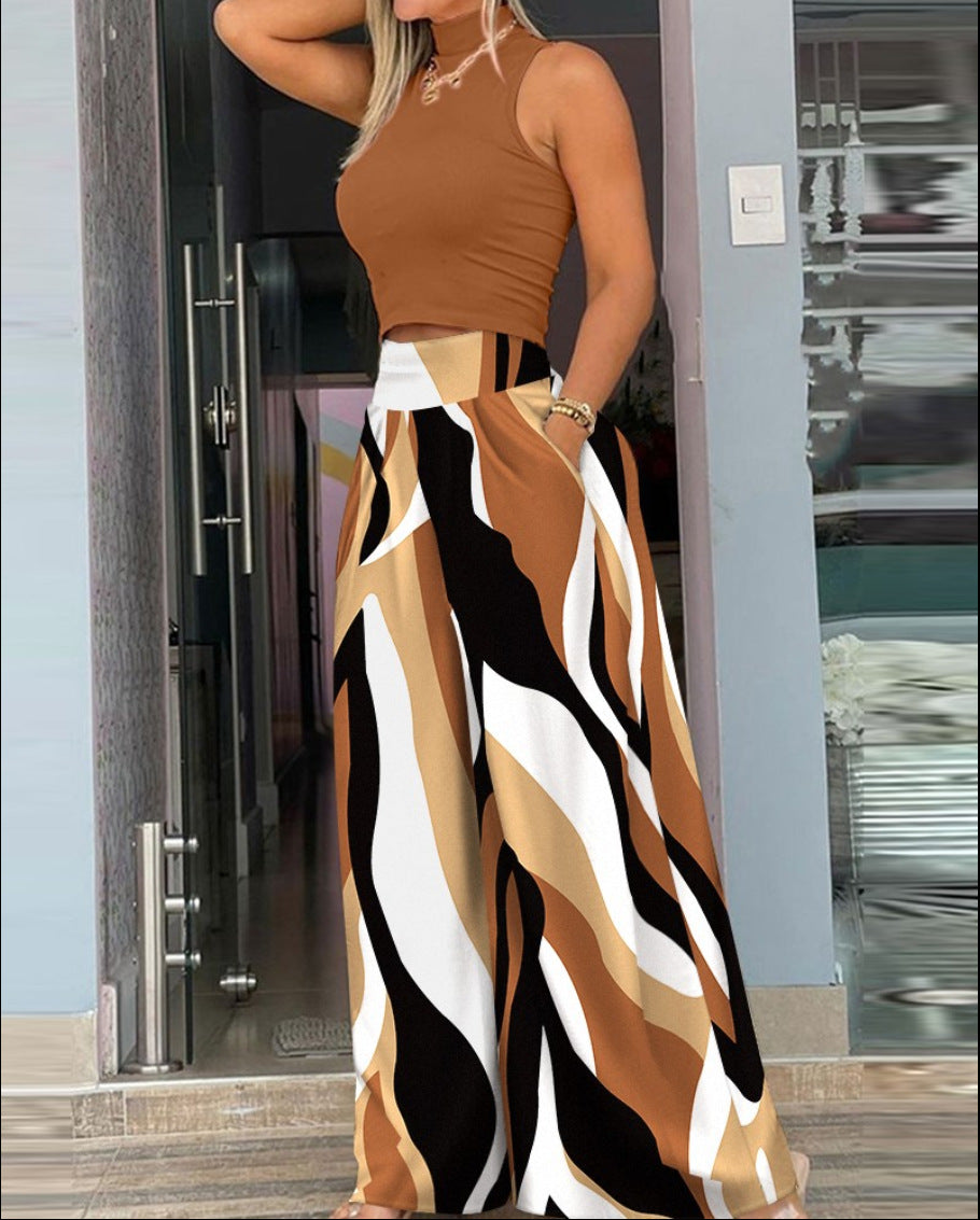 Damen angesagtes Outfit mit ärmellosem Oberteil und weitem Rock Stalluxe