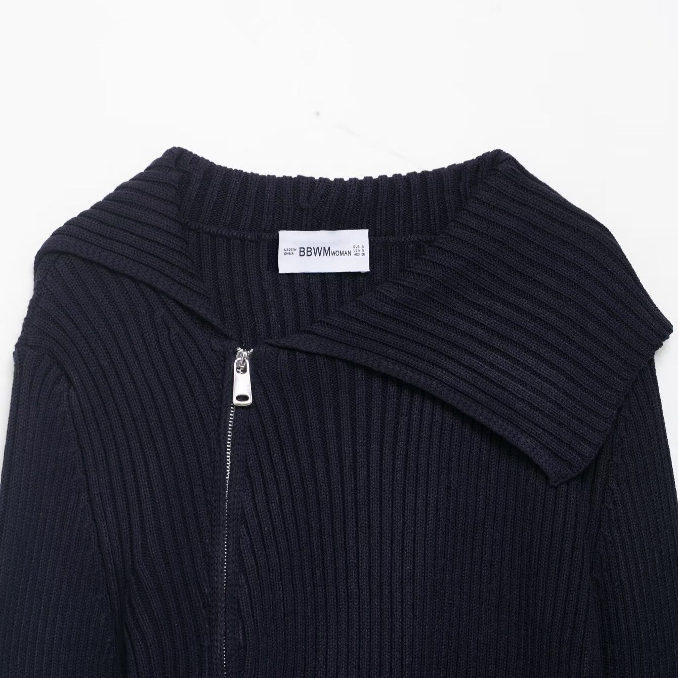 Damen modische Strickjacke mit asymmetrischem Kragen und Reißverschluss Stalluxe