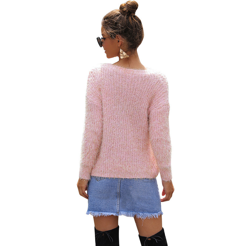 Damen Eleganter und lockerer Pullover mit Schulterfreiem Design und Perlenverzierung Stalluxe
