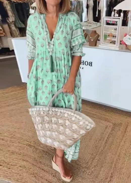 Damen luftiges Baumwollmaxikleid mit eleganten Details Stalluxe