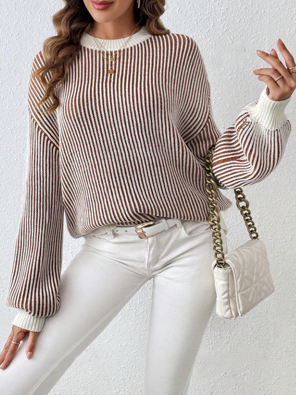 Damen Strickpullover mit breitem Rippdesign und lässigen Ballonärmeln Stalluxe