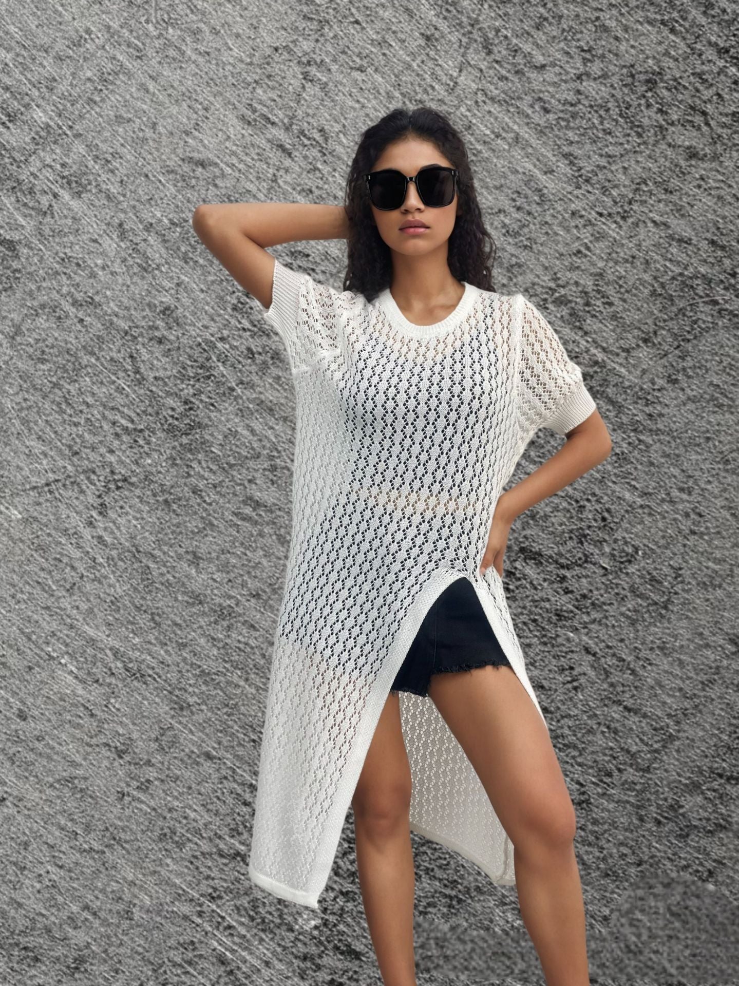 Damen Langer Strick-Kimono mit offenem Design und atmungsaktiver Maschenstruktur Stalluxe