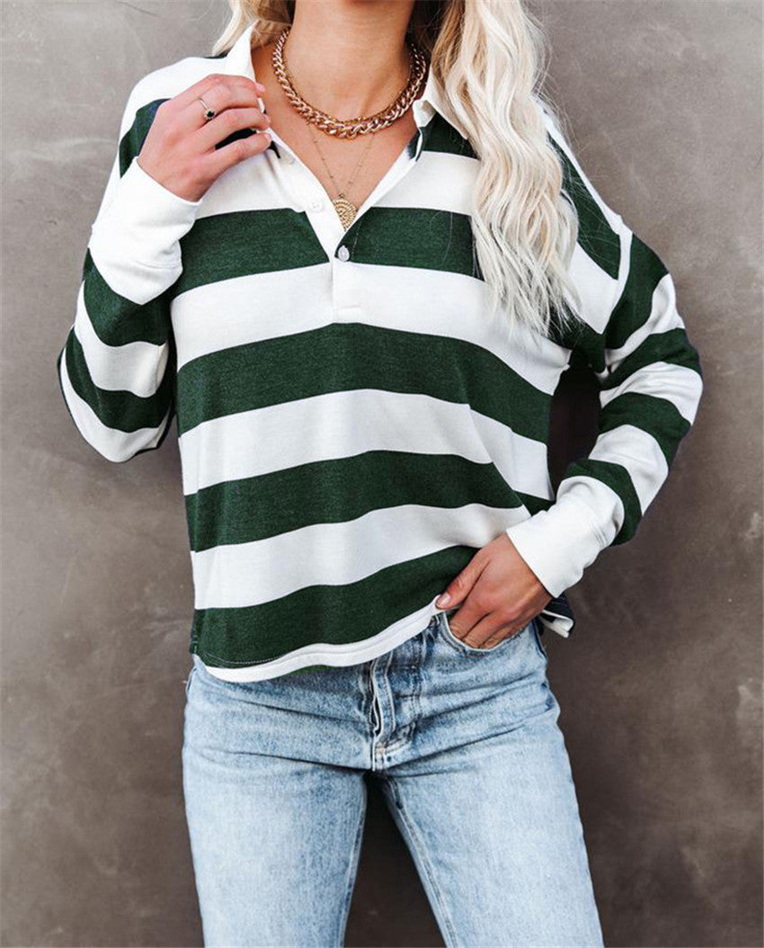 Damen lässiges Langarmshirt mit Streifenmuster und Knopfleiste Stalluxe