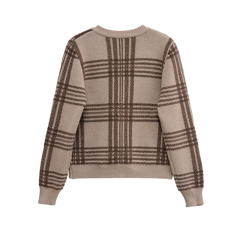 Damen modische Karierte Strickjacke mit eleganten Knopfdetails Stalluxe