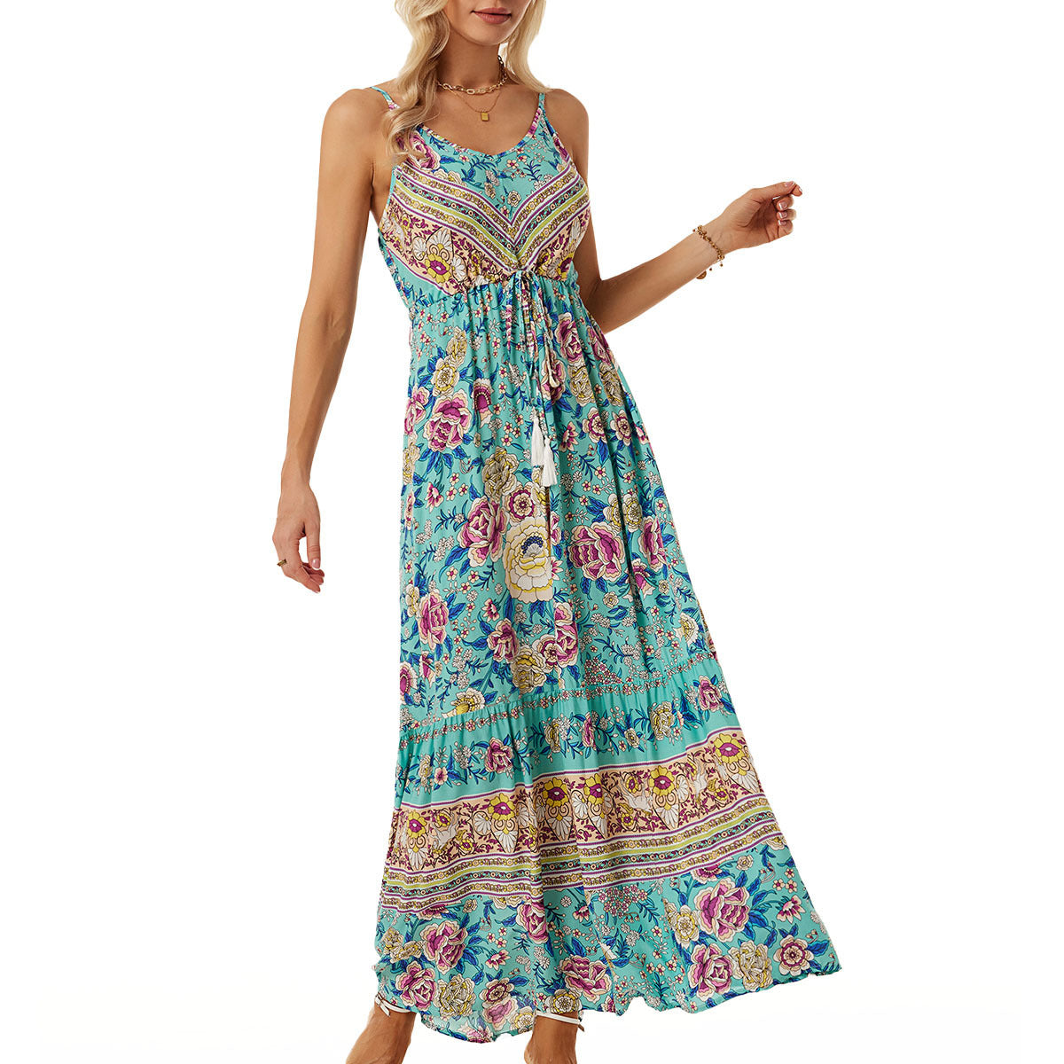 Damen luftiges Maxikleid mit verspieltem floralem Design und Taillenzug Stalluxe