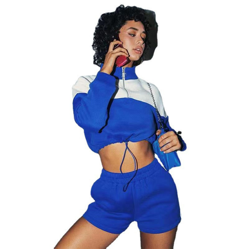 Damen sportliches Zweiteiler-Set mit cropped Jacke und Shorts Stalluxe