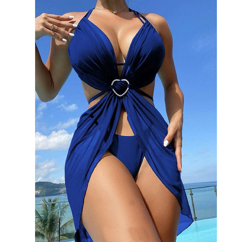 Damen Badeanzug mit elegantem Chiffon-Überwurf und Herzakzent Stalluxe