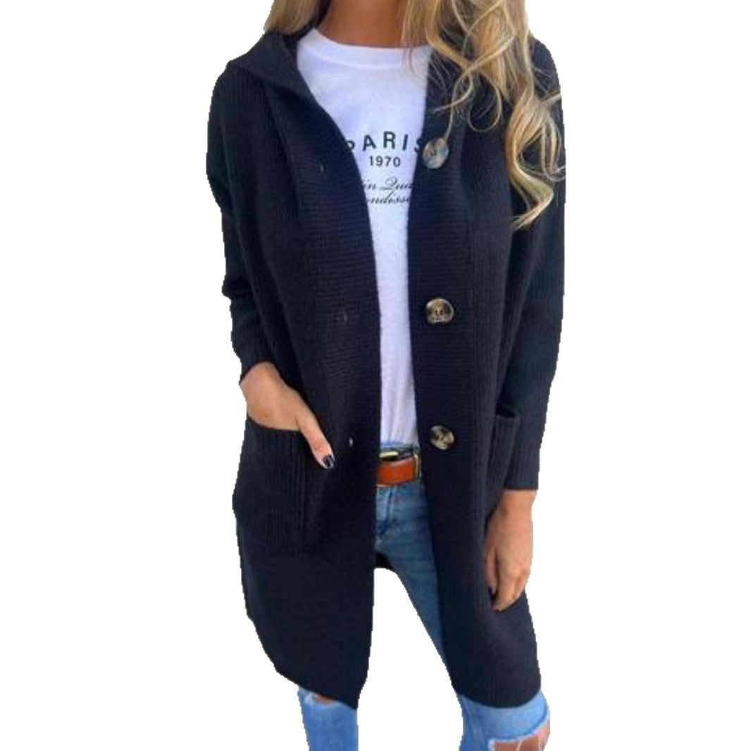 Damen Strickjacke mit Kapuze und Knöpfen Stalluxe