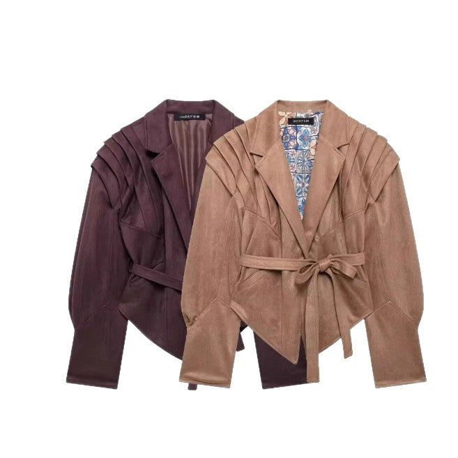 Damen Trendige Kunstlederjacke mit modischem Gürtel und raffiniertem Schnitt Stalluxe