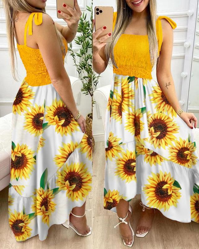 Damen Smocked Floral Maxi Kleid Stalluxe