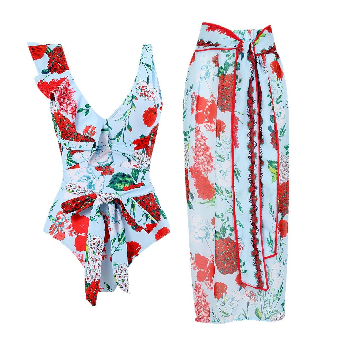 Damen elegantes Badeanzug-Set mit floralem Wickeldesign Stalluxe