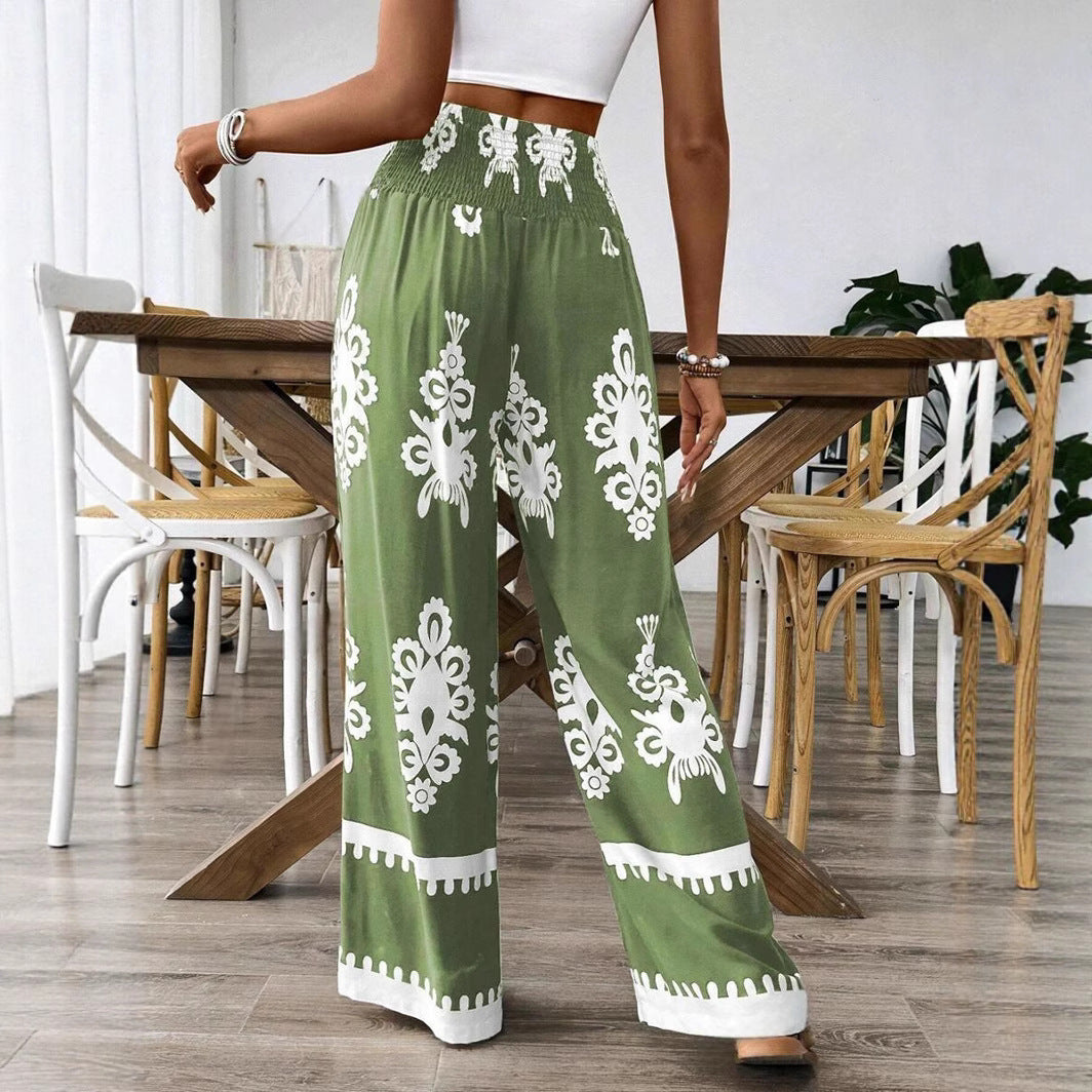Damen weite Palazzo-Hosen mit elastischem Bund und dekorativem Blumenmuster Stalluxe