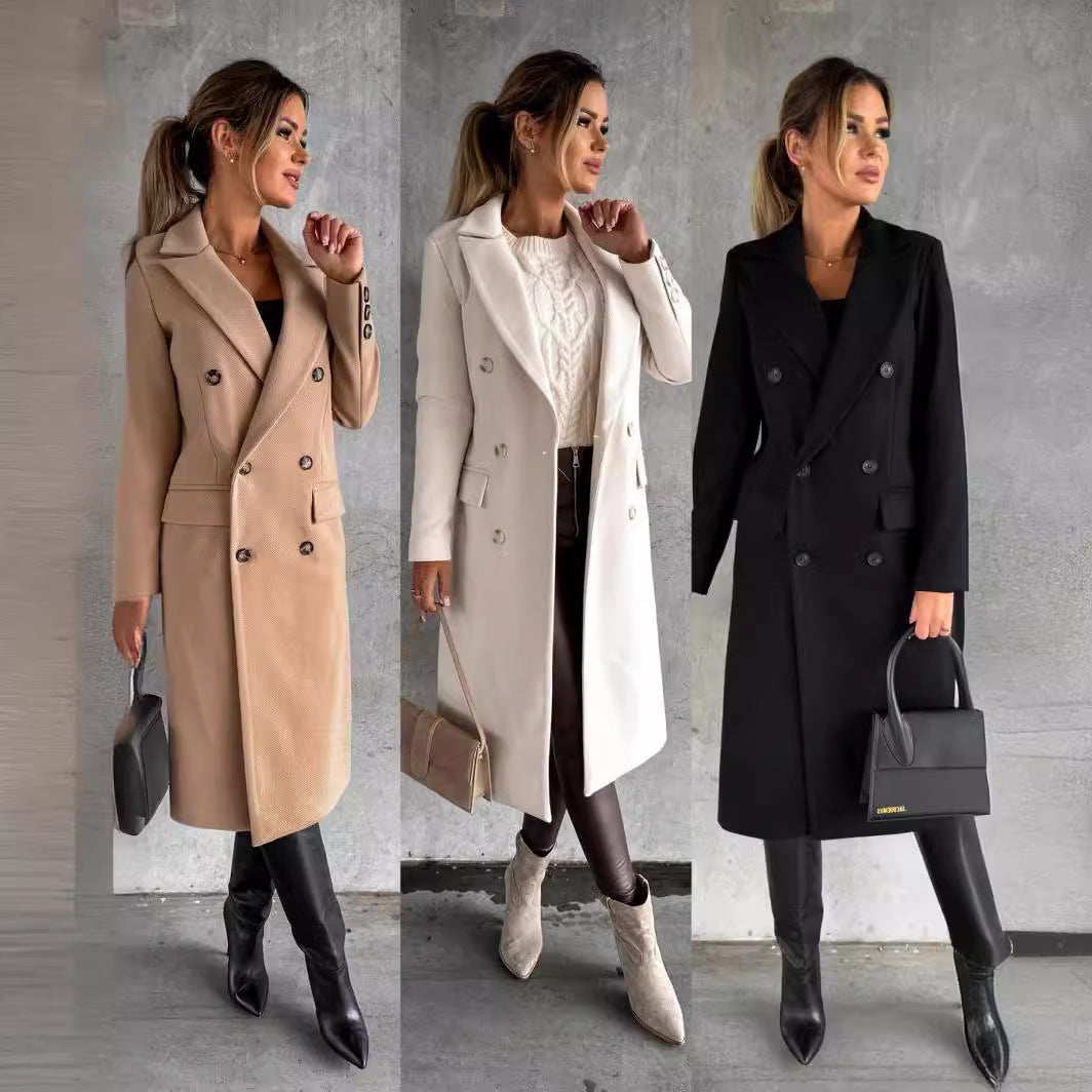 Damen Eleganter Doppelreiher-Mantel mit Tailored Fit und schickem Revers Stalluxe