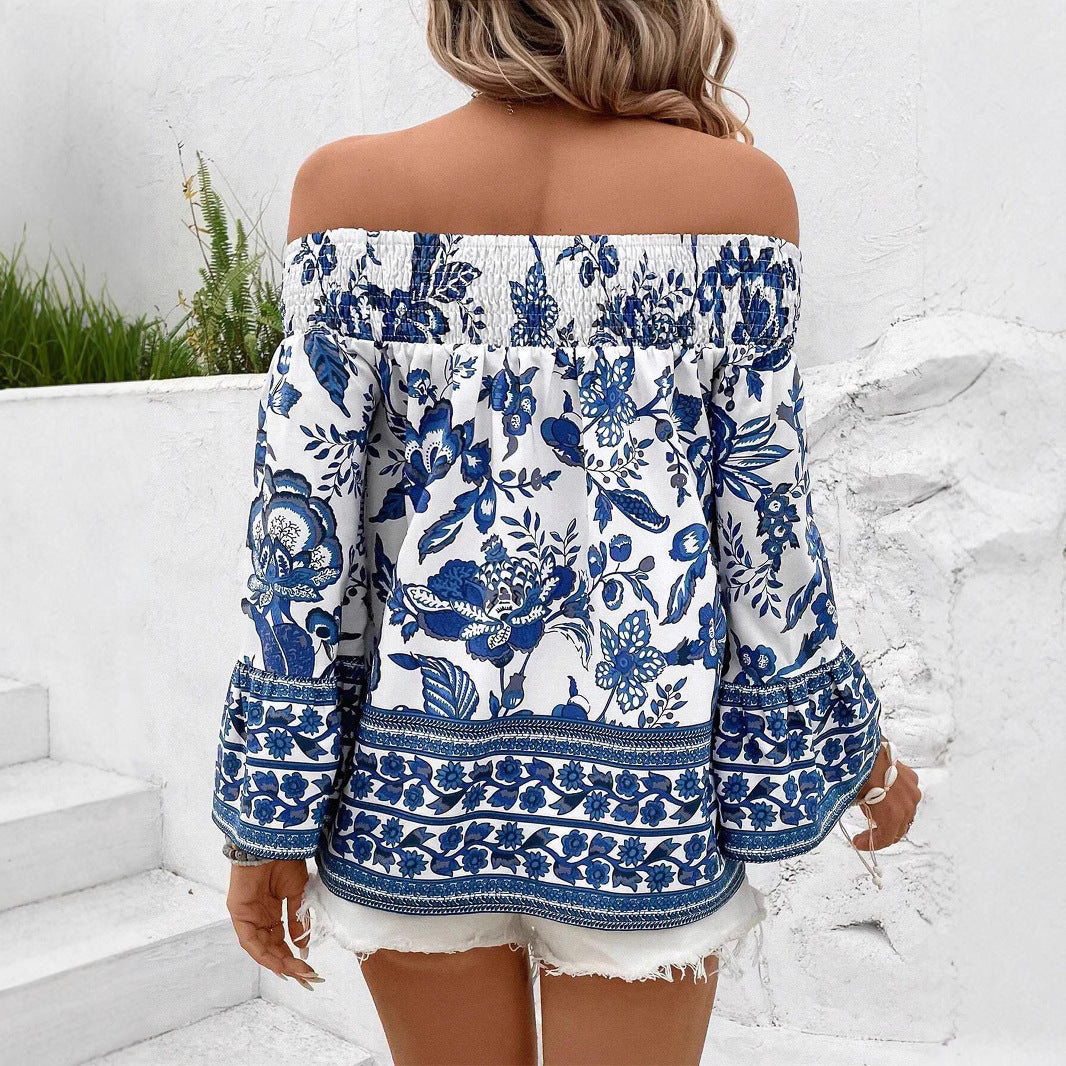 Damen Off-Shoulder Bluse mit floralen Mustern und Volantärmeln Stalluxe