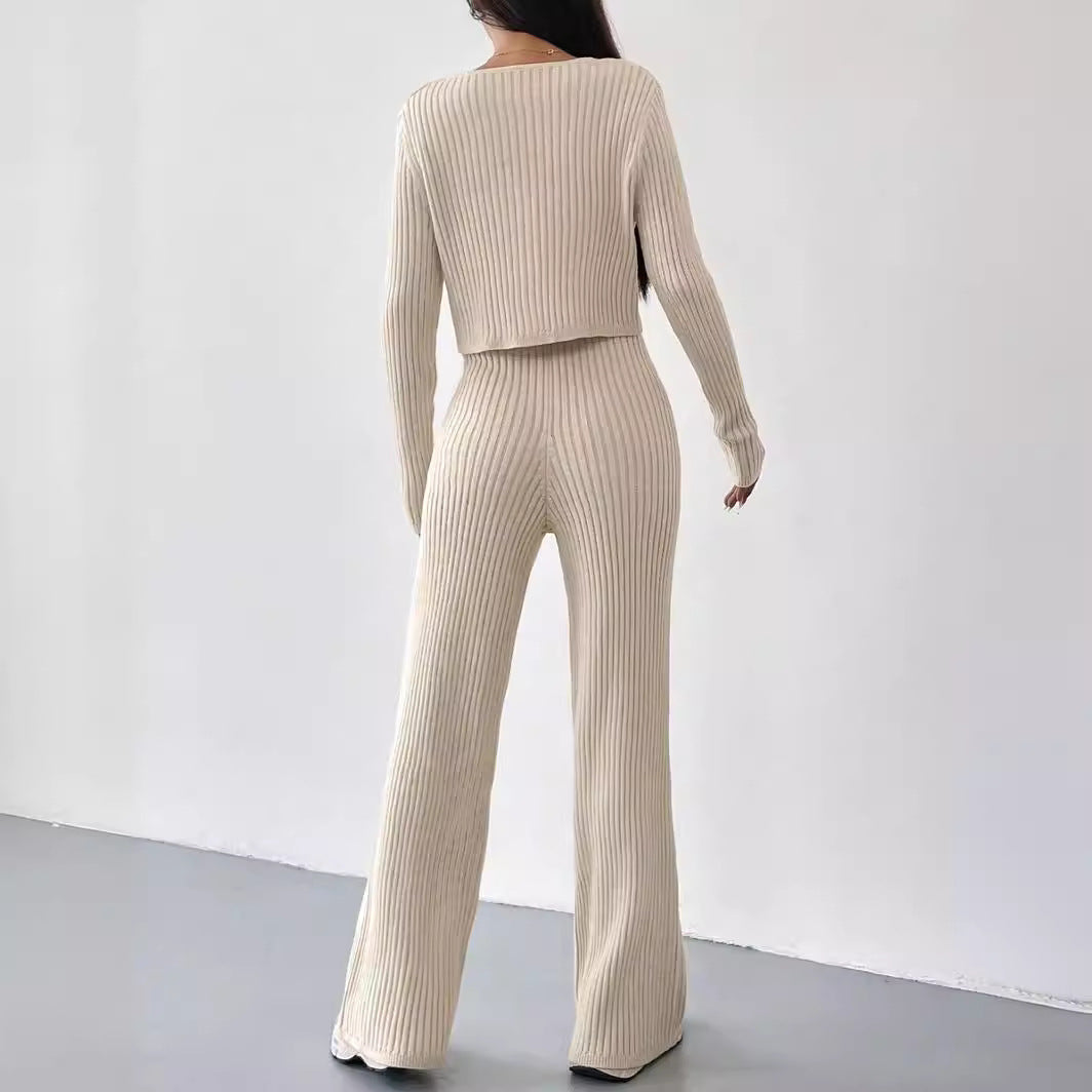 Damen Set mit Rippstruktur und modischem V-Ausschnitt Stalluxe
