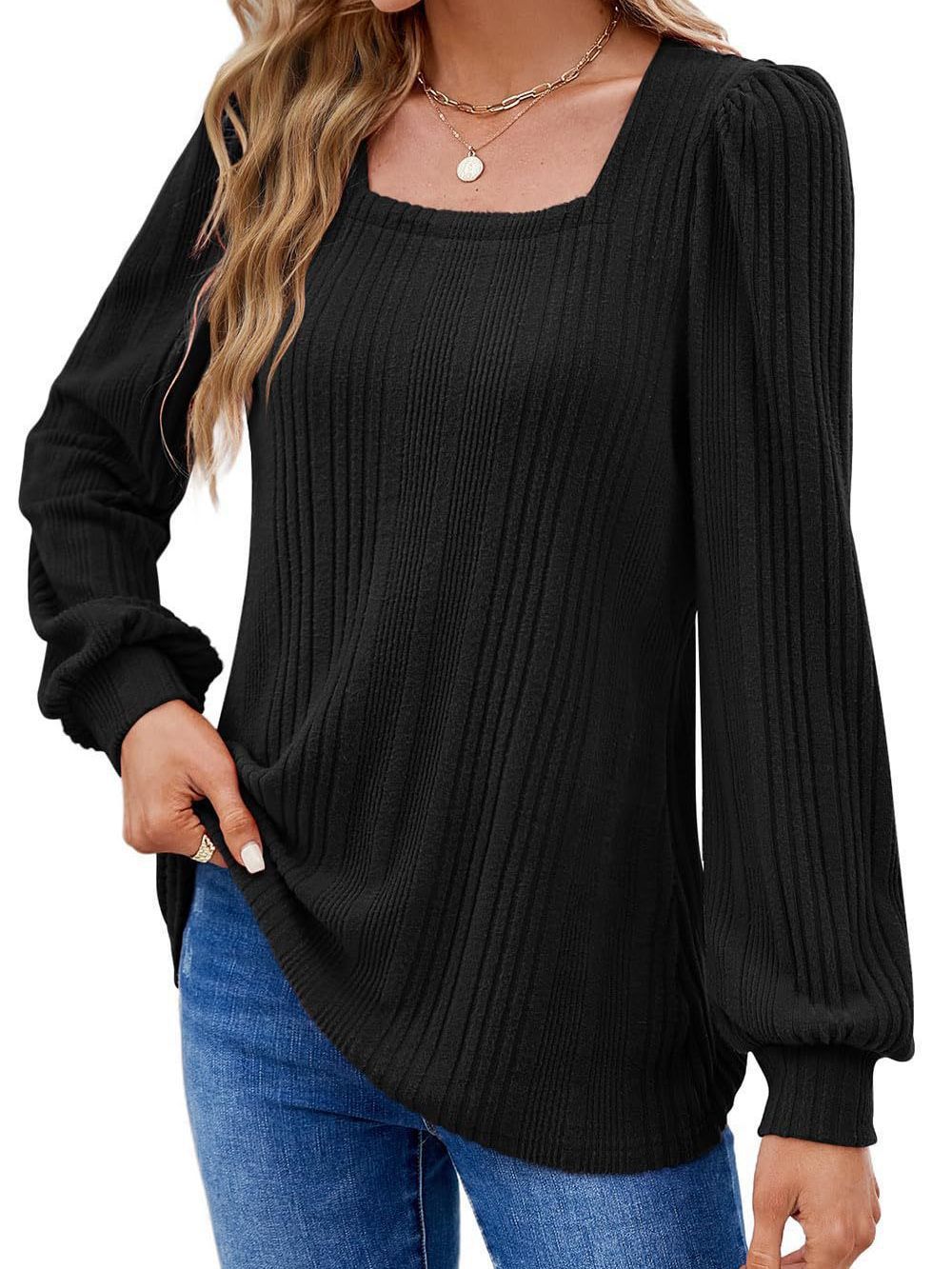 Damen Elegantes Strickoberteil mit strukturiertem Rippmuster und Puffärmeln Stalluxe