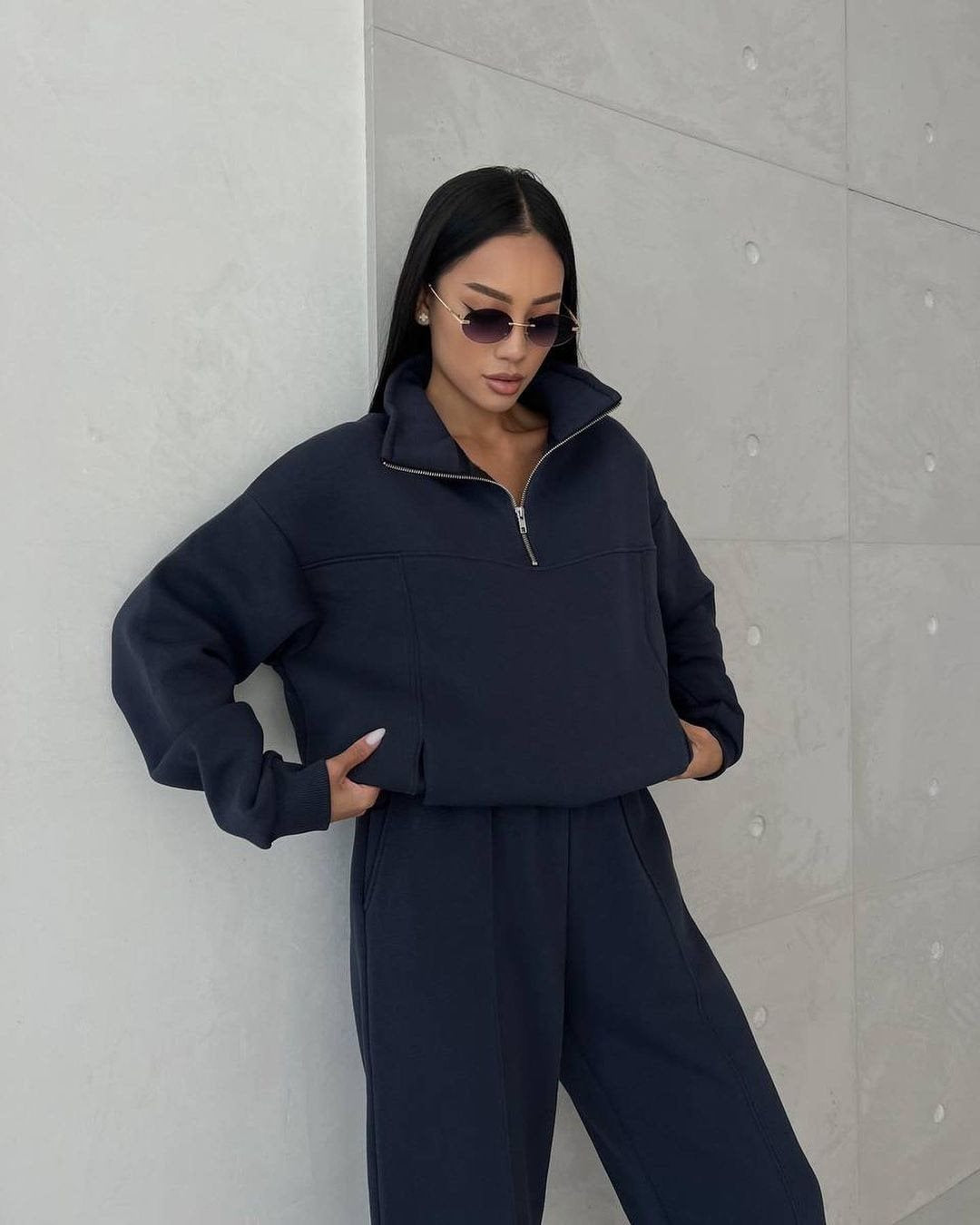 Damen Sportliches Fleece-Kombinationsset mit Stehkragen Stalluxe