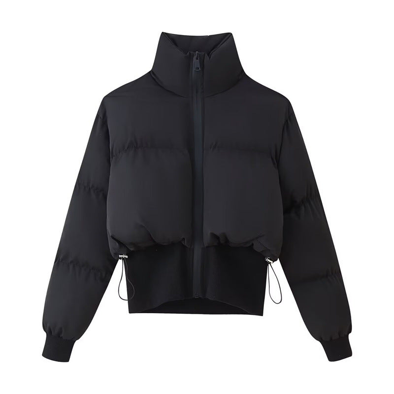 Damen modische cropped Steppjacke mit hohem Kragen und verstellbarem Saum Stalluxe