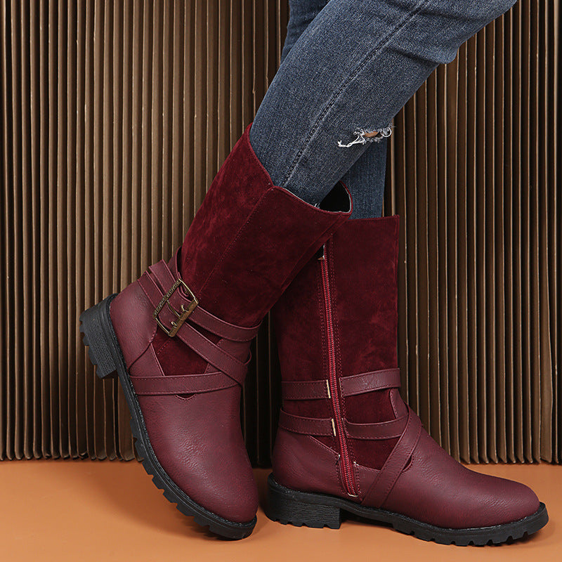 Damen elegante Stiefel mit modischem Kreuz-Riemen-Design und robustem Profil Stalluxe