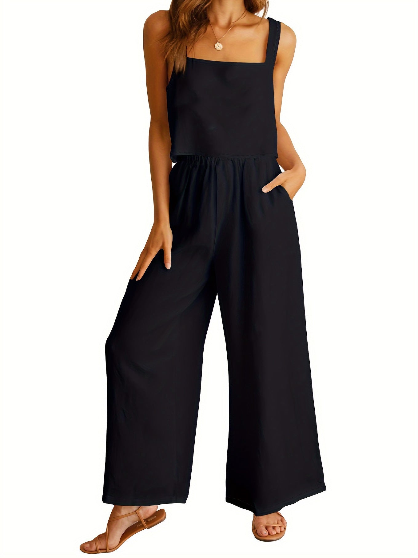 Damen Lässiger Jumpsuit mit weiten Beinen und praktischen Taschen Stalluxe