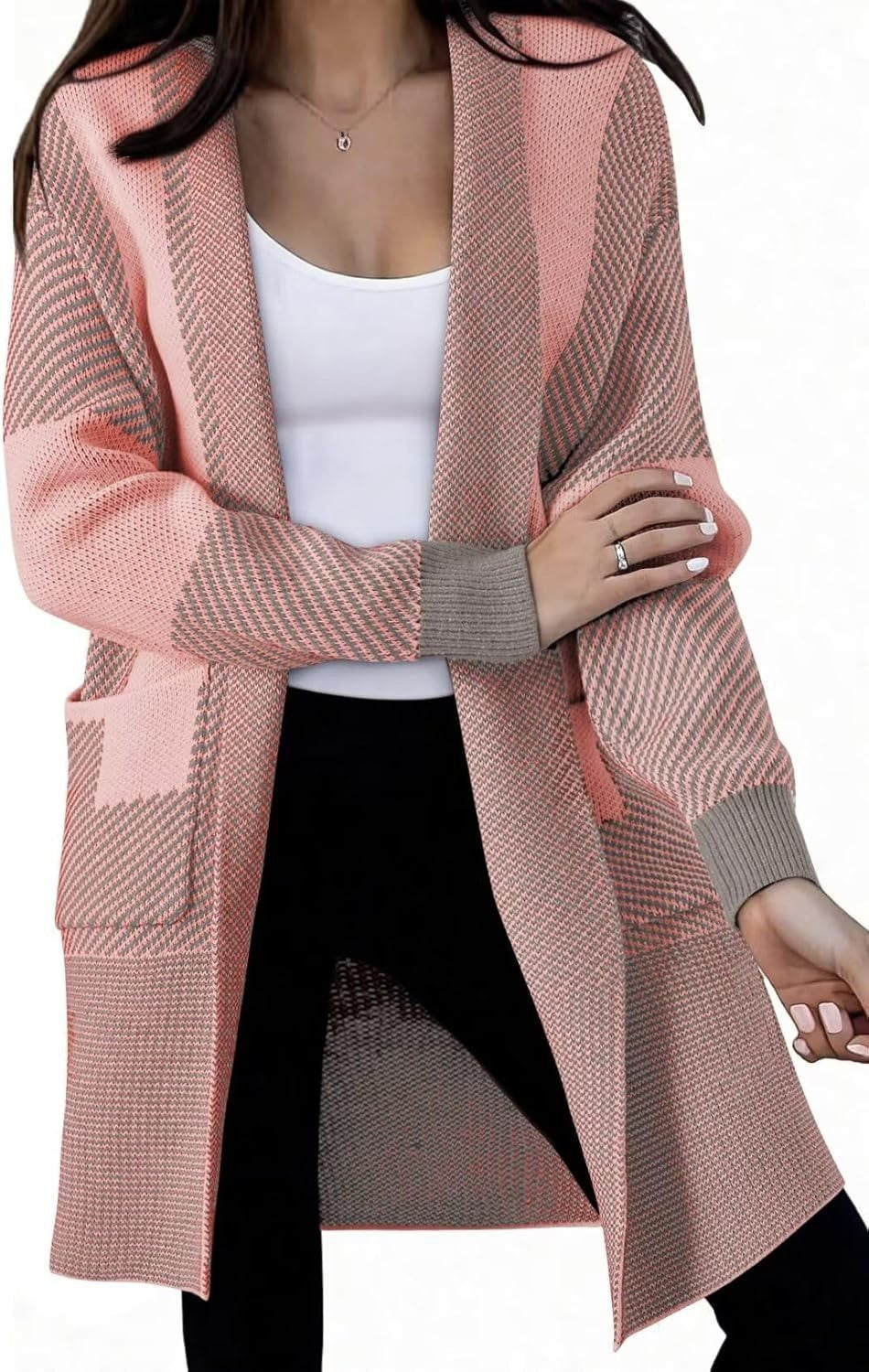 Damen Langer Strickcardigan mit strukturiertem Muster und aufgesetzten Taschen Stalluxe