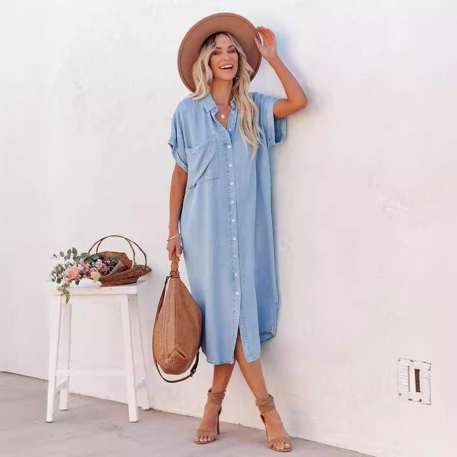 Damen Hemdblusenkleid im lässigen Denim-Stil mit Taschen Stalluxe