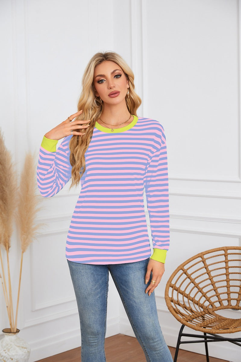 Damen gestreiftes Langarmshirt mit Rundhalsausschnitt Stalluxe