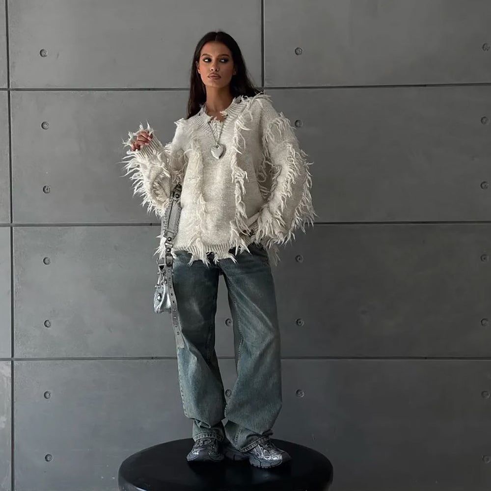 Damen Strickpullover mit lässigem Fransen-Design Stalluxe