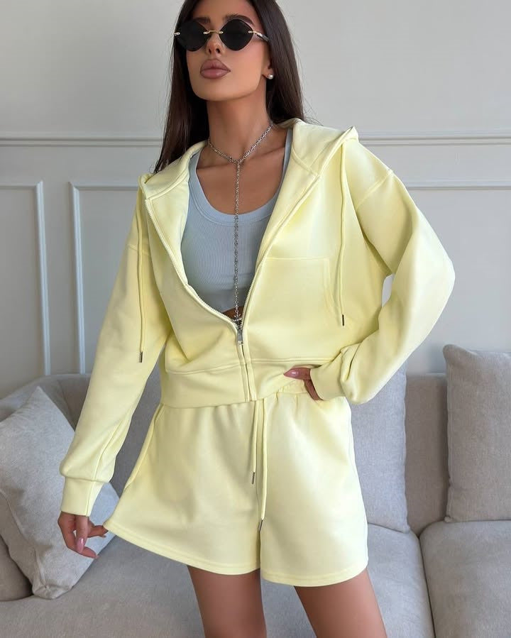 Damen lässiger Hoodie und Shorts Set mit weitem Schnitt und atmungsaktivem Material Stalluxe
