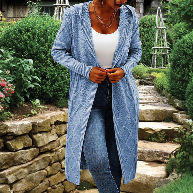 Damen Strickmantel mit gehäkeltem Zopfdesign und offenem Schnitt Stalluxe