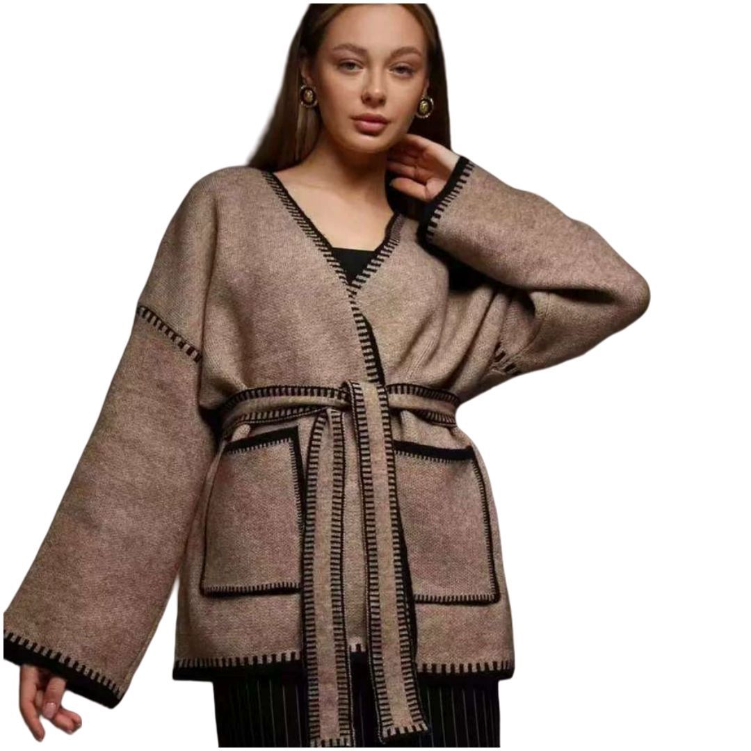 Damen Komfortabler Strickmantel mit Gürtel und praktischen Taschen Stalluxe