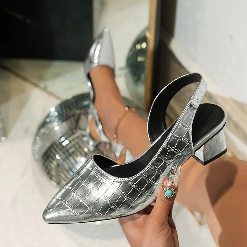 Damen Sling-Pumps mit Kroko-Prägung und rückseitigem Riemen Stalluxe