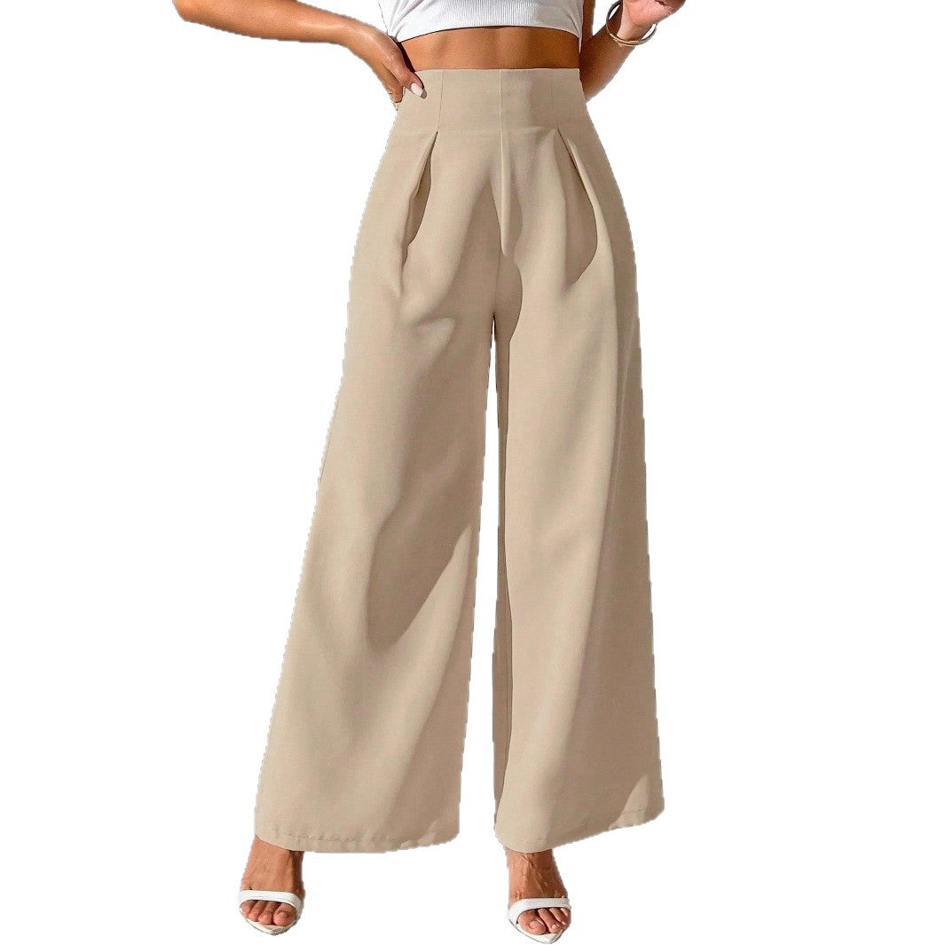Damen Elegante High-Waist Palazzo-Hose mit Faltenfront und weitem Bein Stalluxe