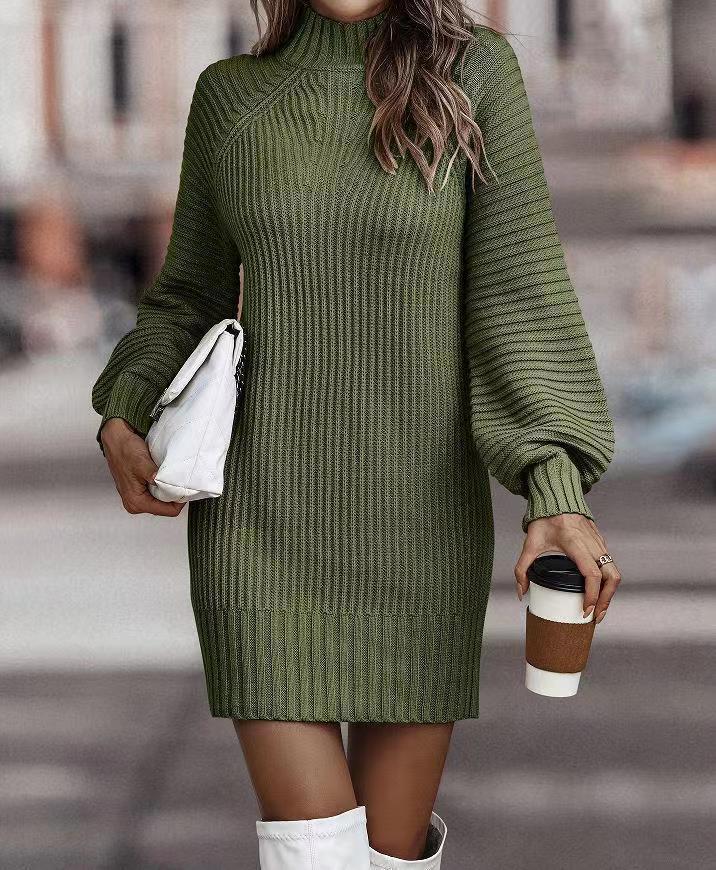 Damen Strickkleid mit weitem Rollkragen und puffärmeligen Details Stalluxe