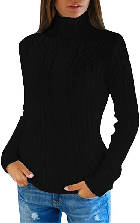 Damen Pullover mit hohem Kragen und Zopfmuster Stalluxe Schwarz
